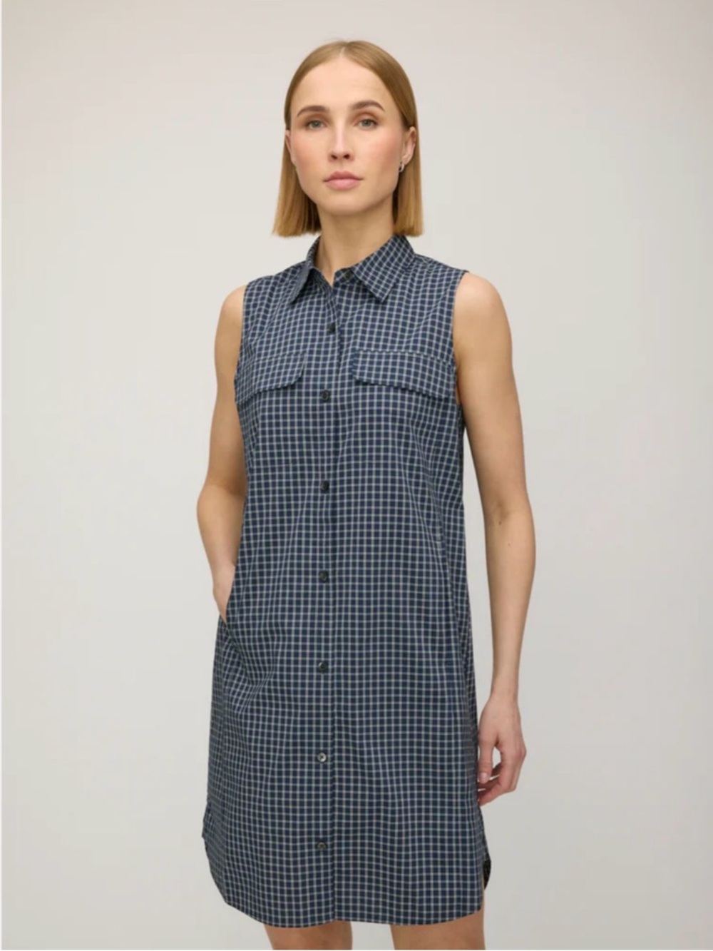 Kit + Ace  Navy & White Gingham Sleeveless Shirt Dress - Picture 2 of 9